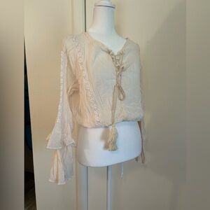 Jaded Gypsy Cream Ruffled Peasant  Blouse in Gauze